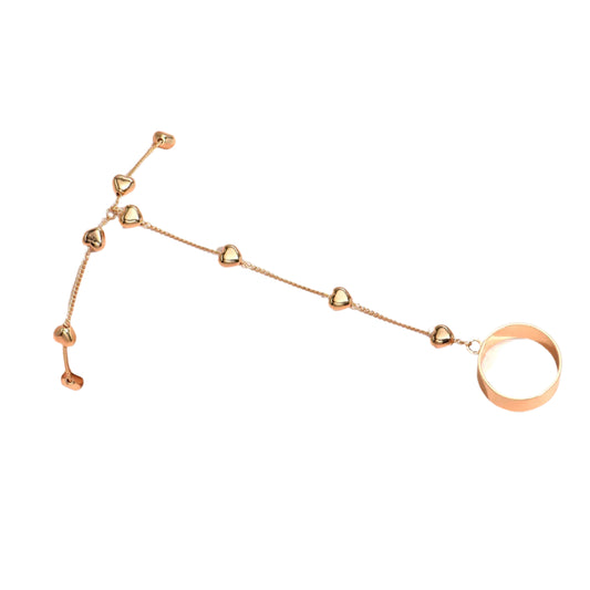 Simple Heart Pendant Chain Bracelet Link Connected Gold plated Wide Finger Ring Bracelets for Women