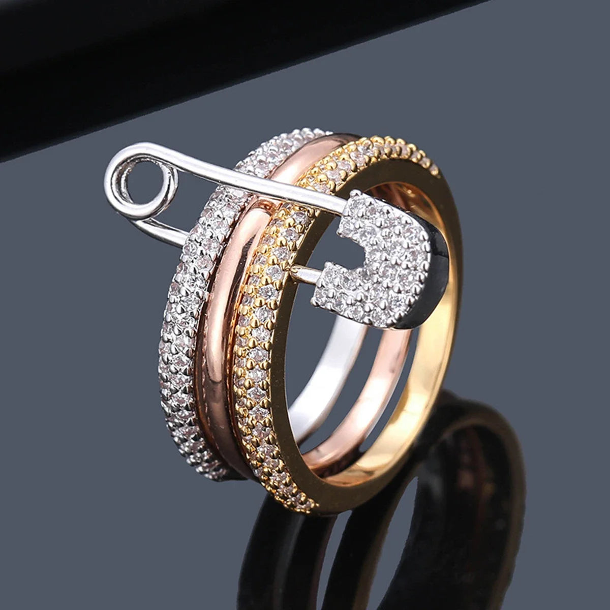 Fashion Pin Connection Three Layers Designer Fashion Ring for Women