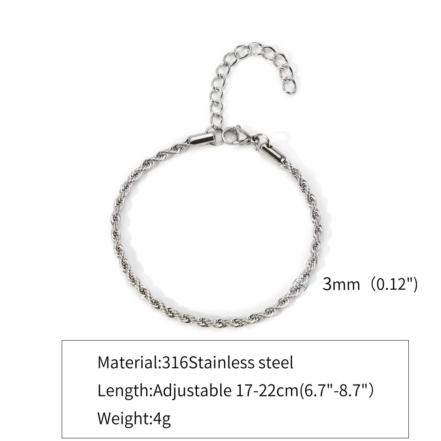 Simple Silver Color Stainless Steel Twist Chain Bracelet For Men .