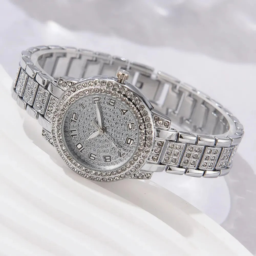 6PCS Women Watch Luxury Elegant Alloy Watch Crystal Wristwatch For Ladies