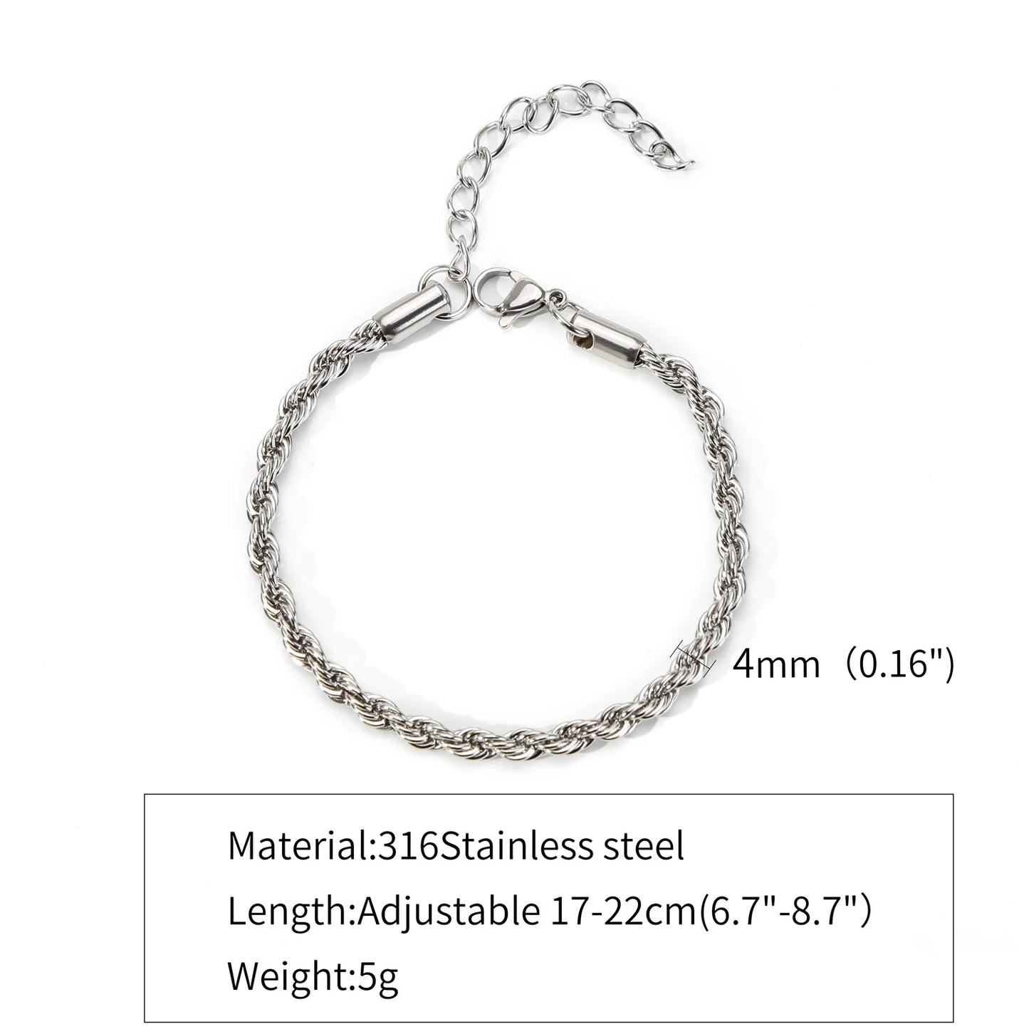 Simple Silver Color Stainless Steel Twist Chain Bracelet For Men .