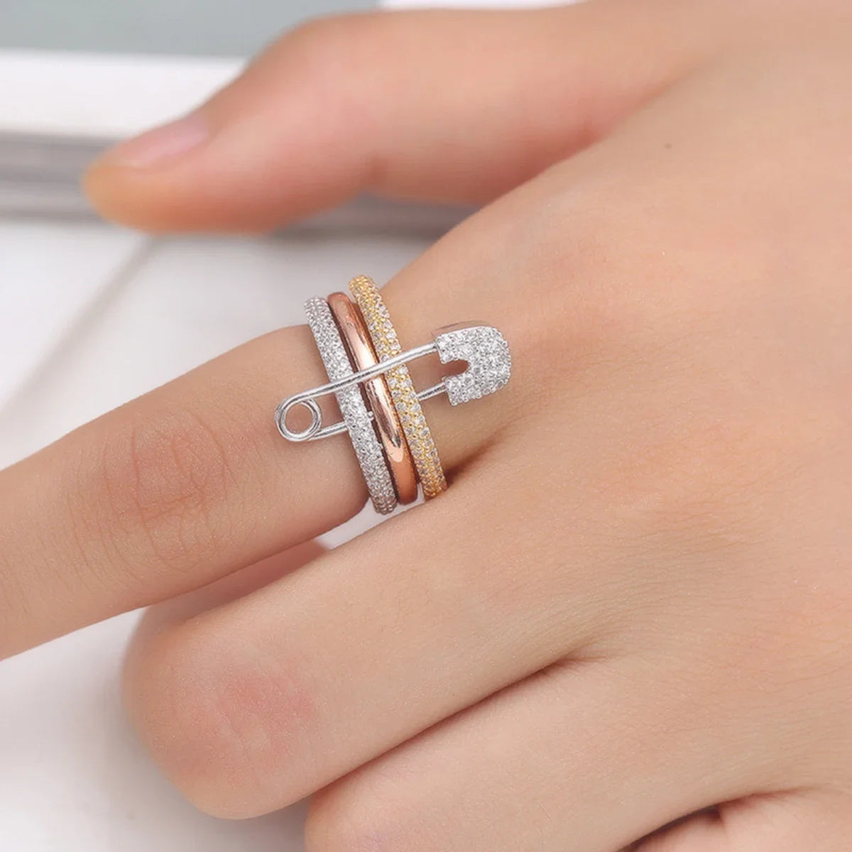 Fashion Pin Connection Three Layers Designer Fashion Ring for Women