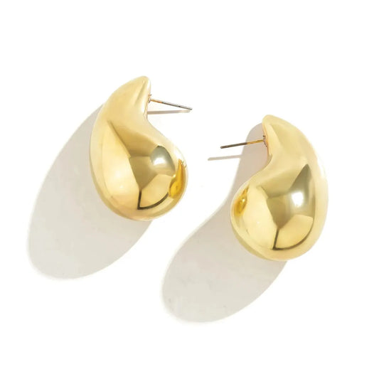 Vintage Gold Color Chunky Water Drop Dome Stud Earrings for Women Trendy Punk Glossy Tear Big Earring Jewelry Accessories Gift