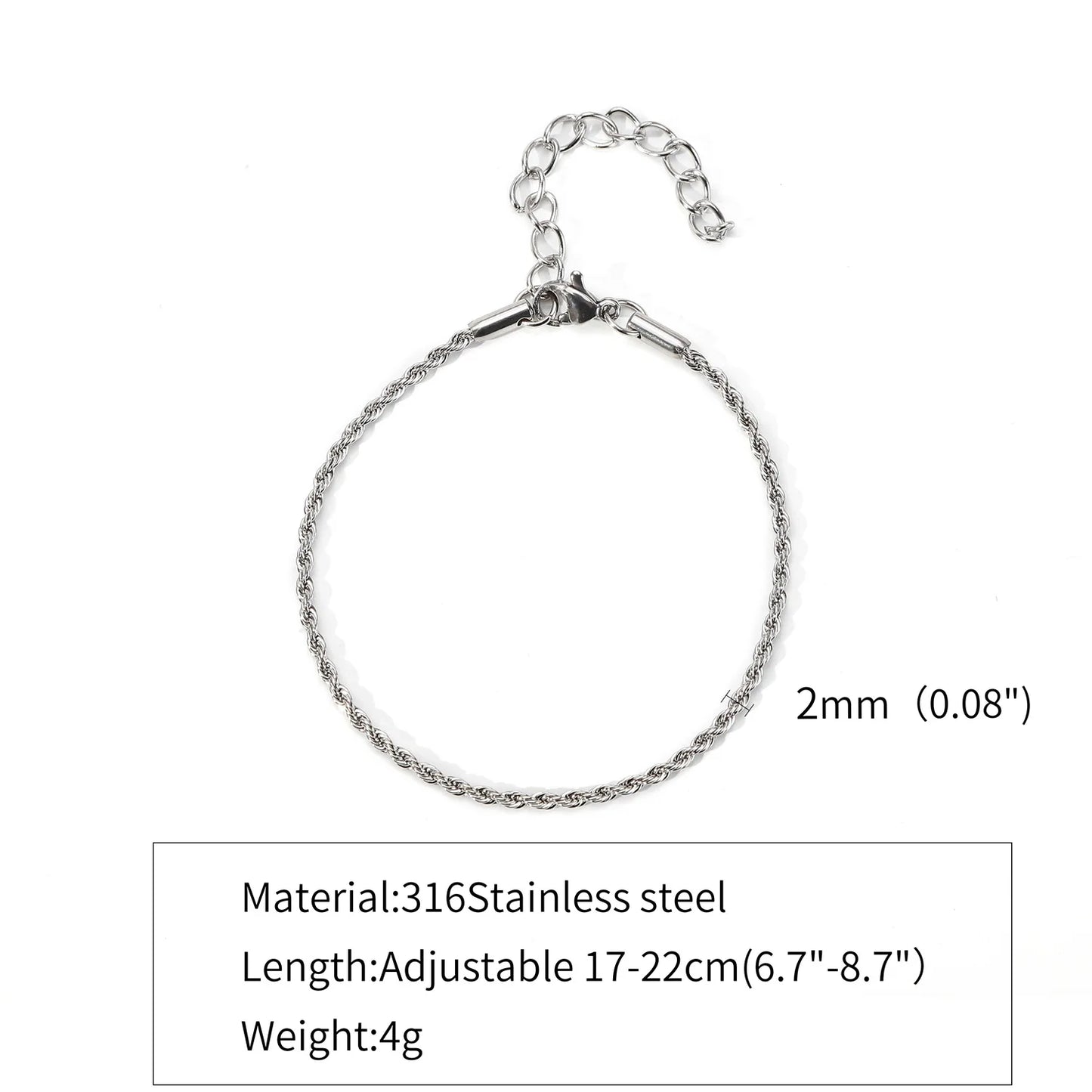 Simple Silver Color Stainless Steel Twist Chain Bracelet For Men .